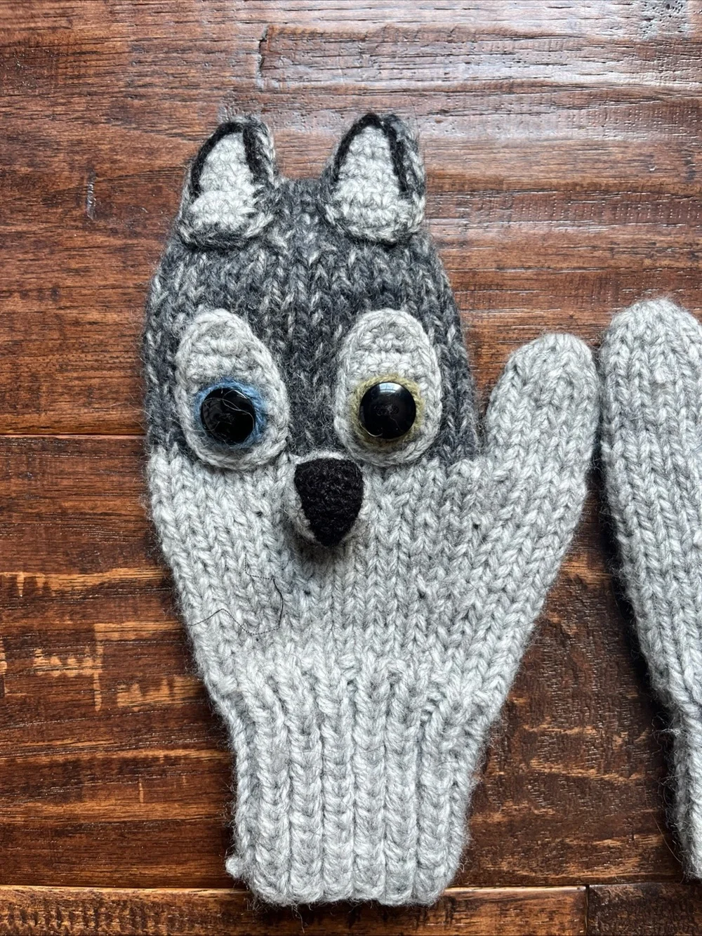 Andes Wool Kids Grey Wolf Knit Mittens size Small